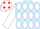 Light Blue and White diamonds, White sleeves, White cap, Red spots
