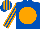 Royal blue, orange disc, striped sleeves and cap