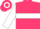 Cerise, white hoop on body and sleeves, white cap, cerise hoop