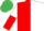 Red and White (halved), sleeves reversed, Emerald Green cap