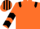 Orange, Black epaulets, chevrons on sleeves, striped cap