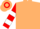 Beige, Red and White hooped sleeves and cap