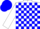 White, blue blocks, blue cap