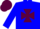 Blue, maroon maltese cross and cap