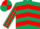 DARK GREEN & RED CHEVRONS, striped sleeves, quartered cap
