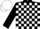 Black, white blocks, white cap