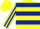 Yellow, Dark Blue hoops, striped sleeves, Yellow cap