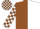 Brown and white halved horizontally, checked sleeves and cap