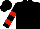 Black, red bars on sleeves, black cap
