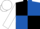 Black and Royal Blue (quartered), White sleeves and cap