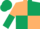 Beige and Dark Green (quartered), halved sleeves, Dark Green cap