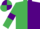 Emerald Green and Purple (halved), Emerald Green sleeves, Purple armlets, quartered cap