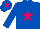 Royal blue, fuchsia star, royal blue sleeves and cap, fuchsia star
