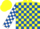 Yellow and Royal Blue check, Royal Blue and White check sleeves, Yellow cap