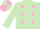 LIGHT GREEN, pink spots, light green sleeves, quartered cap