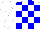 WHITE, blue blocks, white cap