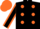 Black, Orange spots, Black sleeves, Orange seams and cap