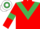 Red, Emerald Green chevron and armlets, White and Emerald Green hooped cap