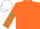 ORANGE, emerald green stars on sleeves, white cap