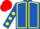 Royal Blue, Yellow seams, Royal Blue sleeves, Yellow spots, Red cap