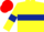 Yellow, Dark Blue hoop and armlets, Red cap