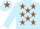 Light Blue, Brown stars, Light Blue sleeves, Light Blue cap, Brown star