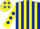 Dark Blue and Yellow stripes, Yellow sleeves, Dark Blue diamonds, Yellow cap, Dark Blue stars