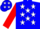 Blue, white stars, red sleeves, blue cap, white stars