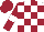White and Maroon check, Maroon sleeves, White armlets, Maroon cap