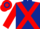 Dark Blue, Red cross belts and sleeves, hooped cap