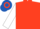 SCARLET, white sleeves, scarlet cap with royal blue hoop