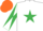 WHITE, emerald green star, diabolo on sleeves, orange cap