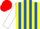 YELLOW & ROYAL BLUE STRIPES, white sleeves, red cap