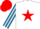 White, Red star, Royal Blue and Light Green striped sleeves, Red cap