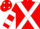 RED, white cross belts, hooped sleeves, red cap, white spots