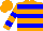 ORANGE, blue hoops, blue bars on sleeves, orange cap