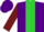 PURPLE and BURGUNDY halves, lime green stripe on burgundy sleeves, purple cap