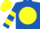 Royal Blue, Yellow disc, hooped sleeves, Yellow cap