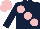 DARK BLUE, large PINK spots, PINK cap