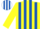 YELLOW & ROYAL BLUE STRIPES, yellow sleeves, royal blue & white striped cap