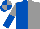 ROYAL BLUE AND GREY HALVED, sleeves reversed, quartered cap
