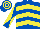 Royal Blue, Yellow chevrons, diabolo on sleeves, hooped cap