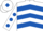 White, Royal Blue chevrons, White sleeves, Royal Blue spots, White cap, Royal Blue diamond