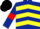 Dark Blue, Yellow chevrons, Dark Blue sleeves, Red armlets, Black cap