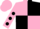 Pink and Black (quartered), Pink sleeves, Black spots, Pink cap
