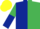 Dark Blue and Emerald Green (halved), sleeves reversed, Yellow cap