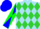 Sky Blue, Lime Green Diamonds, Blue and Green Diagonal Quartered Sleeves, Blue Cap