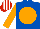 ROYAL BLUE, orange disc & sleeves, red & white striped cap