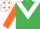 EMERALD GREEN, WHITE chevron, ORANGE sleeves, WHITE cap, ORANGE spots