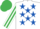 WHITE, ROYAL BLUE stars, WHITE and EMERALD GREEN striped sleeves and cap